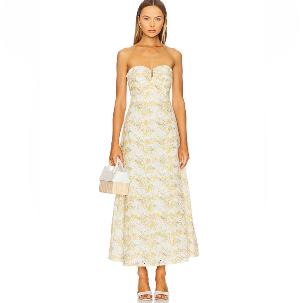 NWT Bardot Lora Broderie Yellow & White Lace Floral Maxi Dress Size 12